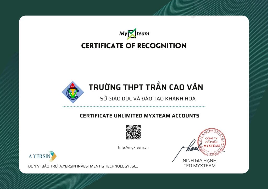 Chứng nhận tài trợ - Trường THPT Trần Cao Vân